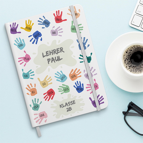 Notizbuch Bunte Hände mit Namen und personalisiertem Text