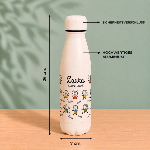 Flasche für Lehrkräfte mit Figürchen und personalisierten Namen
