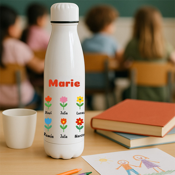 Flasche Blumen mit Namen und personalisiertem Text