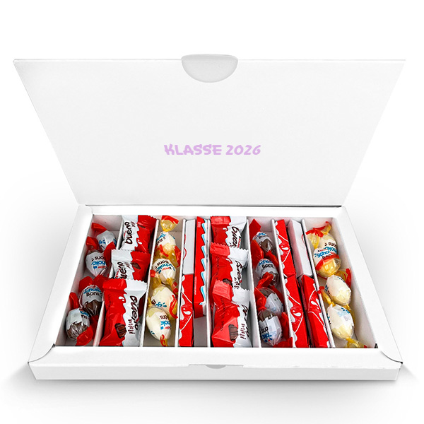 Personalisierte Süßigkeitenbox mit Schülerfotos und Text