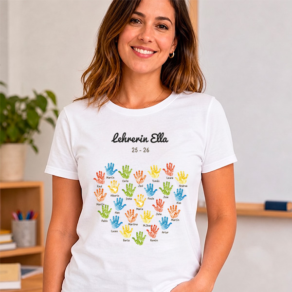 Hände-T-Shirt für Lehrkräfte mit personalisierten Namen