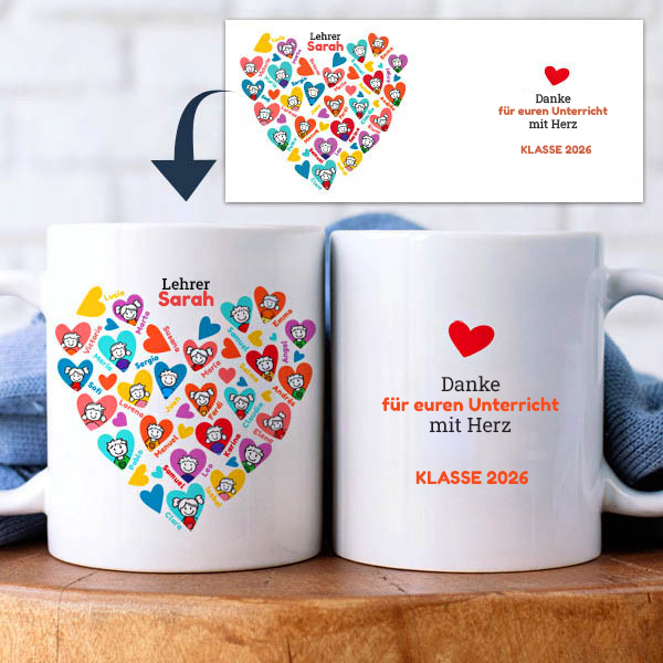 Tasse Herzen mit Figürchen und personalisierten Namen