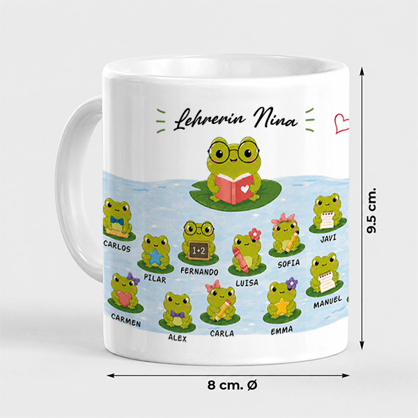 Tasse für Lehrkräfte mit Fröschchen und personalisierten Namen