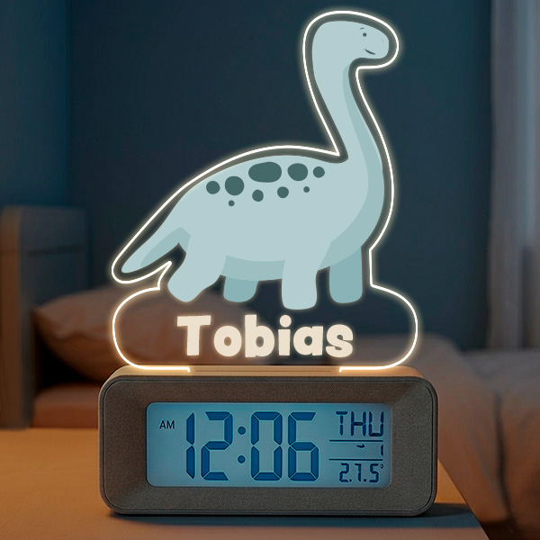 Dino-Wecker mit Licht und personalisiertem Namen