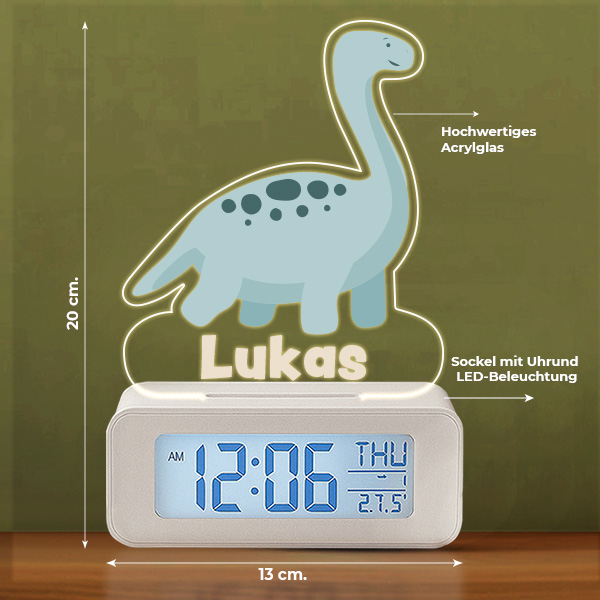 Dino-Wecker mit Licht und personalisiertem Namen