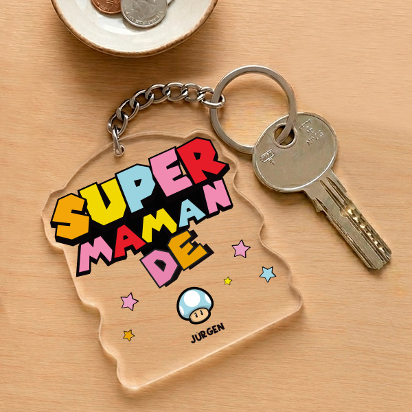 Schlüsselanhänger Super Mama mit personalisierten Namen