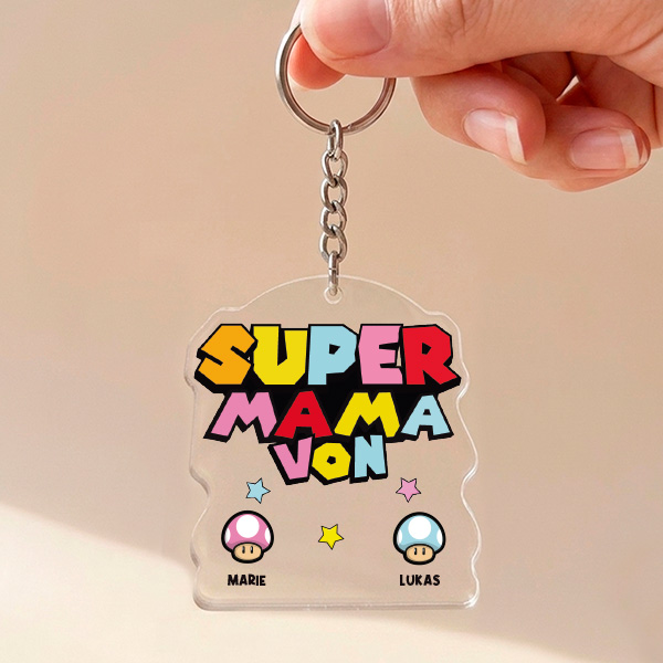 Schlüsselanhänger Super Mama mit personalisierten Namen