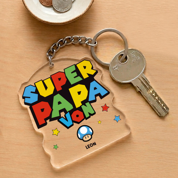 Schlüsselanhänger Super Papa mit personalisierten Namen