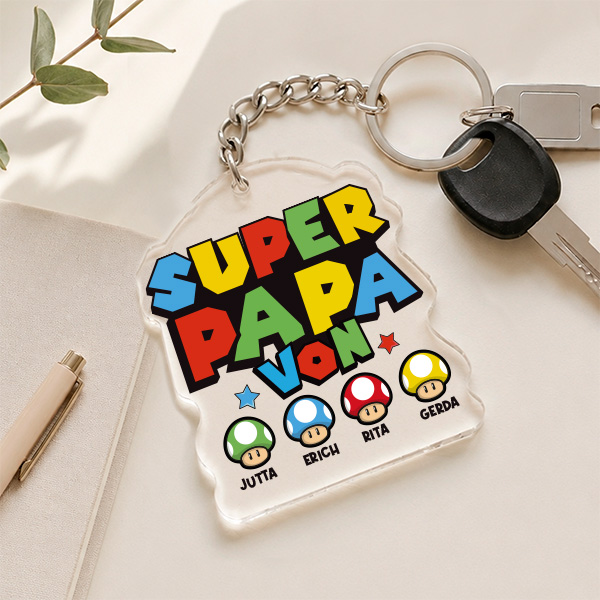 Schlüsselanhänger Super Papa mit personalisierten Namen