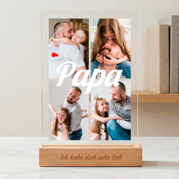 Personalisierte Papa-Plakette mit 4 Fotos