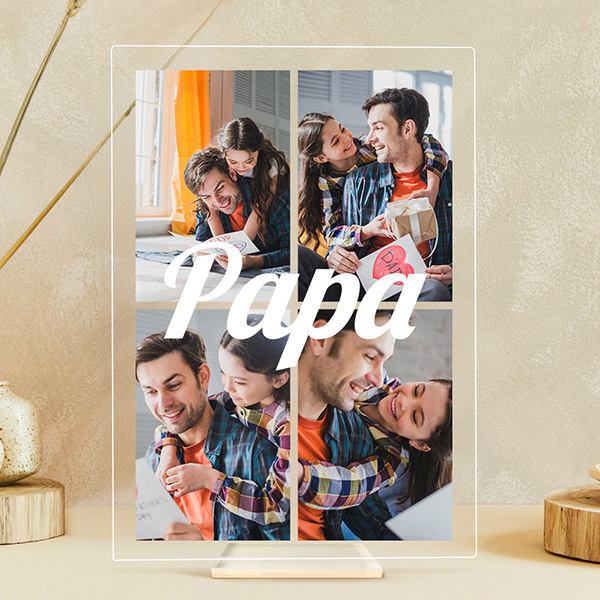 Personalisierte Papa-Plakette mit 4 Fotos