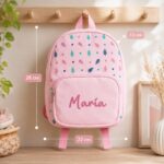 Miniaturansicht von Rosa Kinderrucksack mit Blättern und personalisiertem Namen