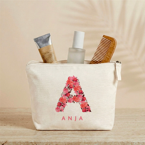 Personalisierte Kosmetiktasche mit Blumeninitiale und Namen