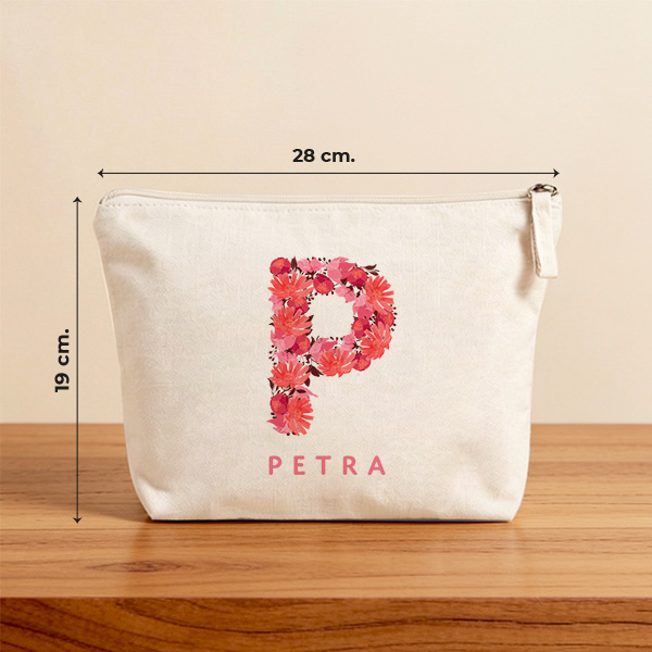 Personalisierte Kosmetiktasche mit Blumeninitiale und Namen