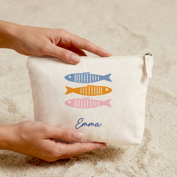 Personalisierte Kosmetiktasche mit Bunten Fischen und Namen