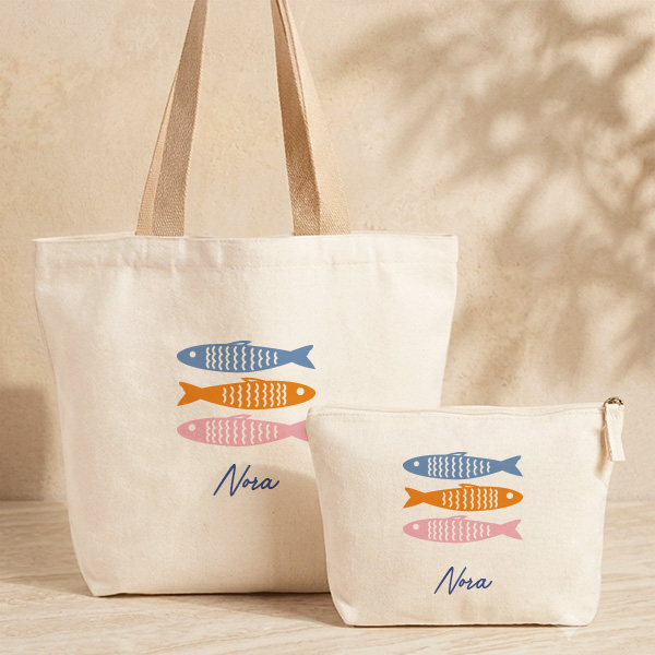 Personalisierte Kosmetiktasche mit Bunten Fischen und Namen