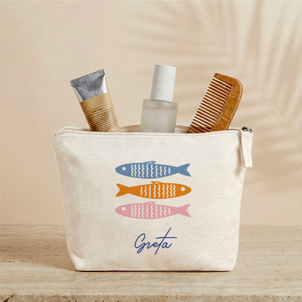 Personalisierte Kosmetiktasche mit Bunten Fischen und Namen