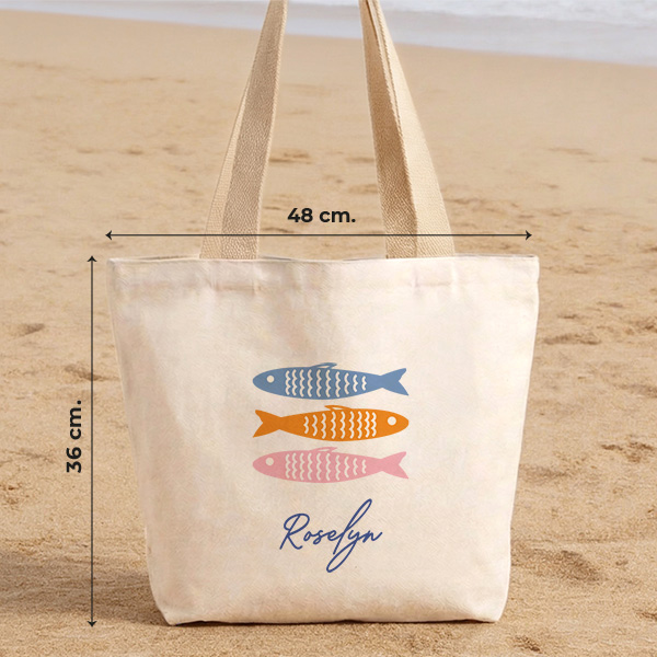 Personalisierte Tote Bag mit Bunten Fischen und Namen