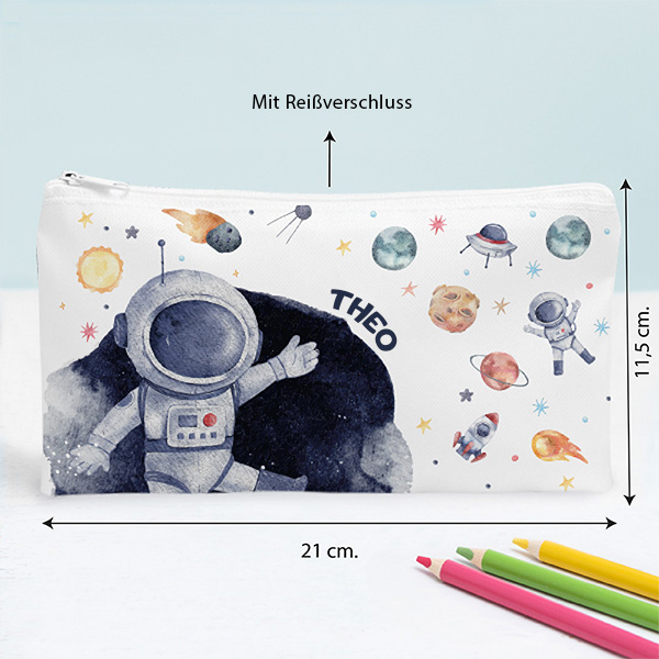 Personalisiertes Kinder-Federmäppchen mit Astronaut im Weltall