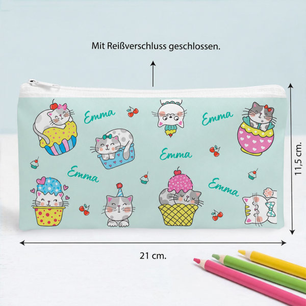 Personalisiertes Kinder-Federmäppchen mit Kätzchen