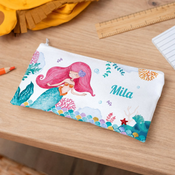 Personalisiertes Kinder-Federmäppchen mit Meerjungfrau