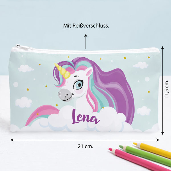 Personalisiertes Kinder-Federmäppchen mit bunten Einhörnern