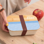 Miniaturansicht von Personalisierte Kinder-Brotdose mit Bambusdeckel und Karomuster