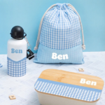 Miniaturansicht von Personalisierte Kinder-Brotdose mit Bambusdeckel und Karomuster