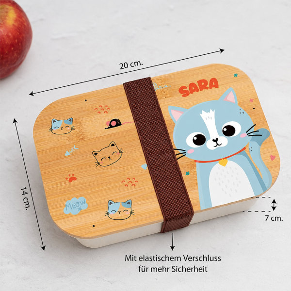 Personalisierte Kinder-Brotdose mit Bambusdeckel und bunten Tieren
