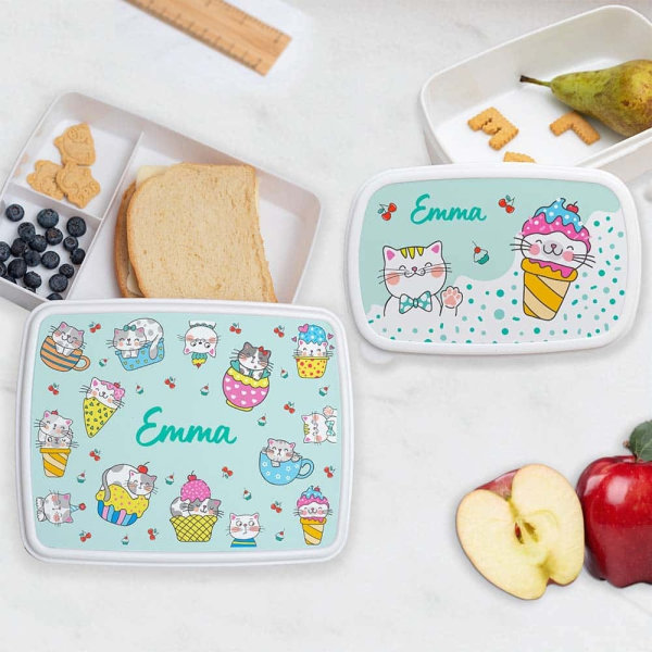 Personalisierte Kinder-Brotdose mit Kätzchen