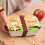 Miniaturansicht von Personalisierte Kinder-Brotdose mit Bambusdeckel und Dschungeltieren