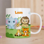 Miniaturansicht von Unzerbrechliche personalisierte Kindertasse mit Dschungeltieren und Name