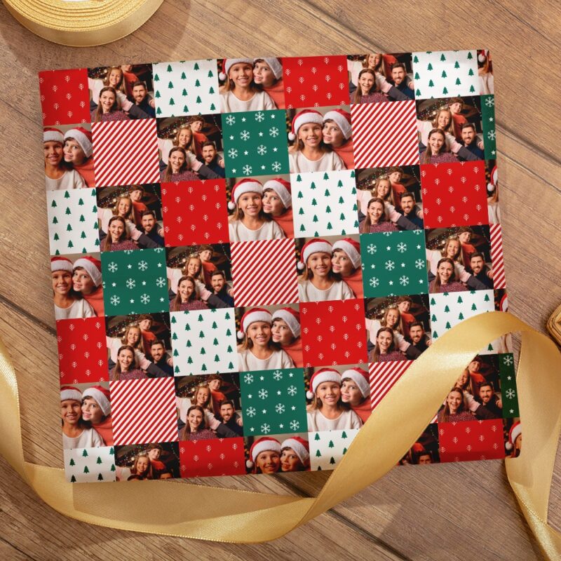Weihnachts-Geschenkpapier mit personalisierten Fotos