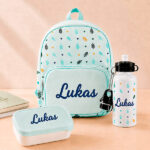 Grünes Kinder-Schulset mit Blättern und personalisiertem Namen Miniaturansicht von Grünes Kinder-Schulset mit Blättern und personalisiertem Namen