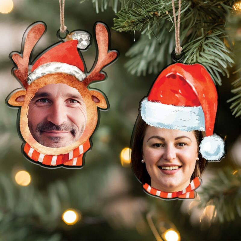 Set Weihnachtsbaum-Anhänger mit Gesichtern und personalisierten Fotos