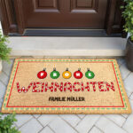 Weihnachtsfußmatte mit Kugeln und personalisiertem Text Miniaturansicht von Weihnachtsfußmatte mit Kugeln und personalisiertem Text