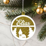 Miniaturansicht von Set glitzernder Weihnachtsbaum-Anhänger mit personalisiertem Namen