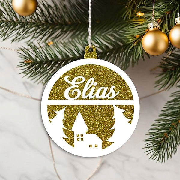 Set glitzernder Weihnachtsbaum-Anhänger mit personalisiertem Namen