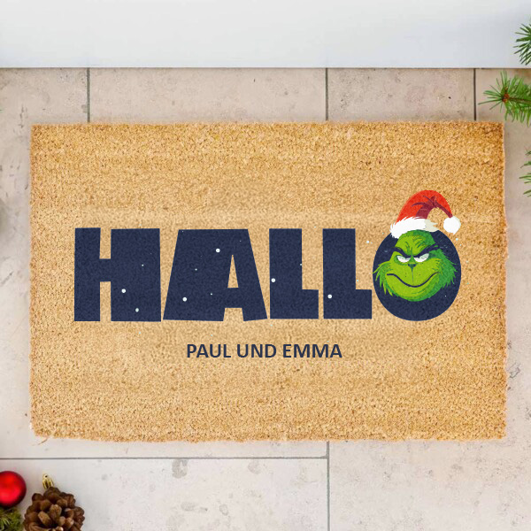 Grinch-Weihnachtsfußmatte mit personalisiertem Namen