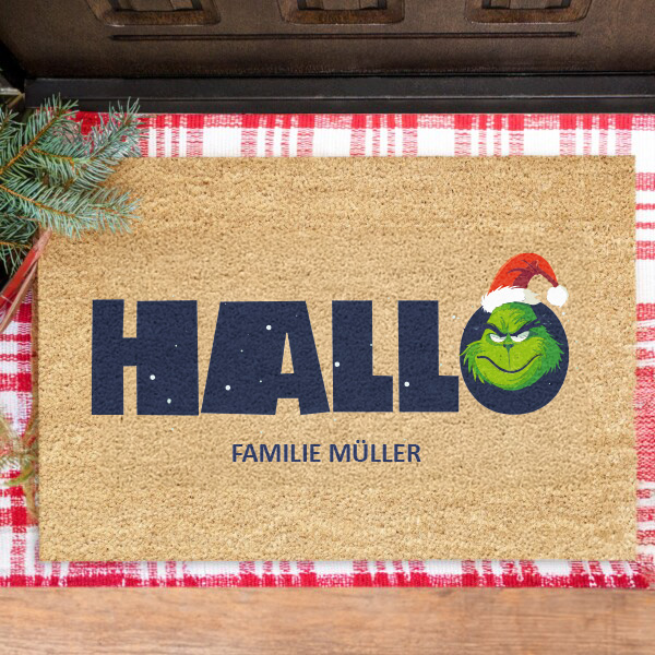 Grinch-Weihnachtsfußmatte mit personalisiertem Namen