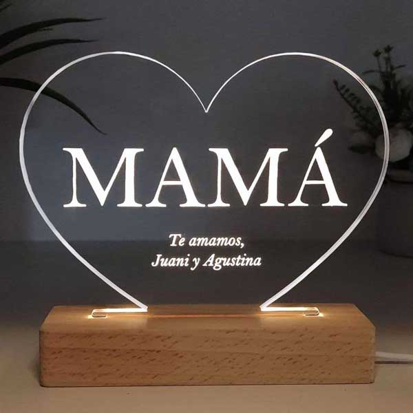Lámpara Mamá con forma de corazón personalizada Lámpara Mamá con forma de corazón personalizada