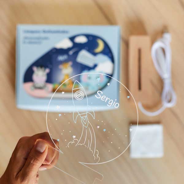 Lámpara Infantil Cohete con Nombre personalizada