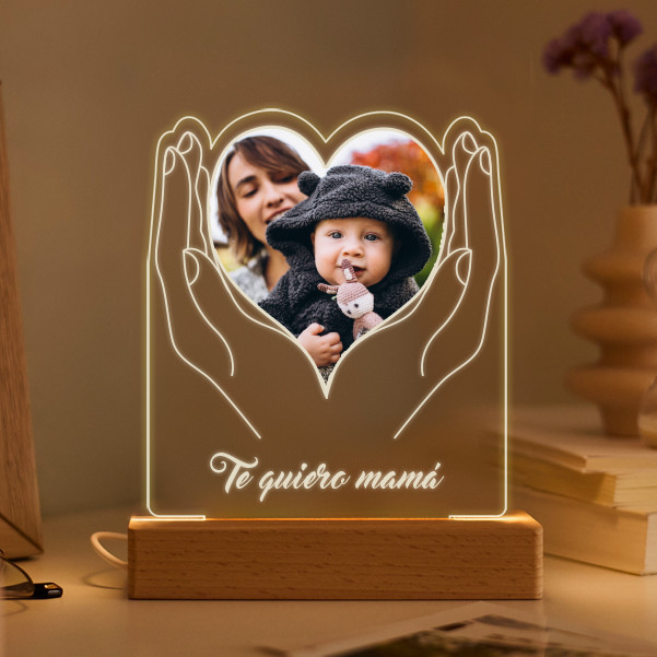 Lámpara Manos Corazón con Foto y Texto personalizada