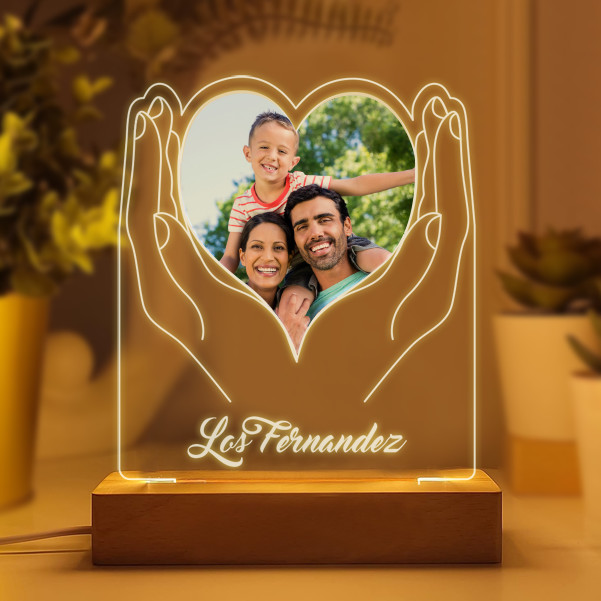 Lámpara Manos Corazón con Foto y Texto personalizada