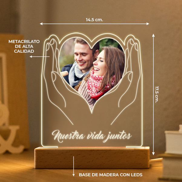 Lámpara Manos Corazón con Foto y Texto personalizada