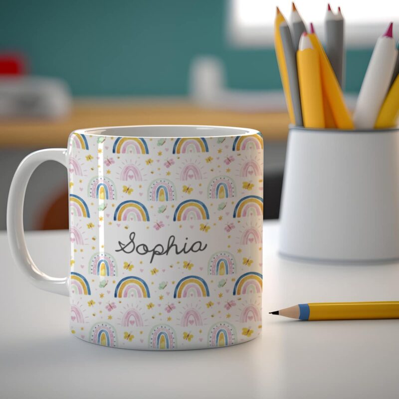 Taza Infantil Irrompible Arcoíris con Nombre personalizada