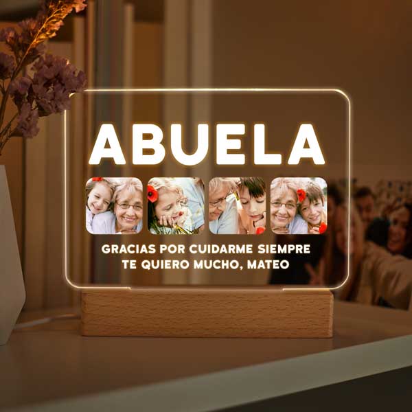 Lámpara Abuela con Cuatro Fotos y Texto personalizada