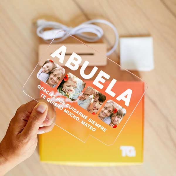 Lámpara Abuela con Cuatro Fotos y Texto personalizada