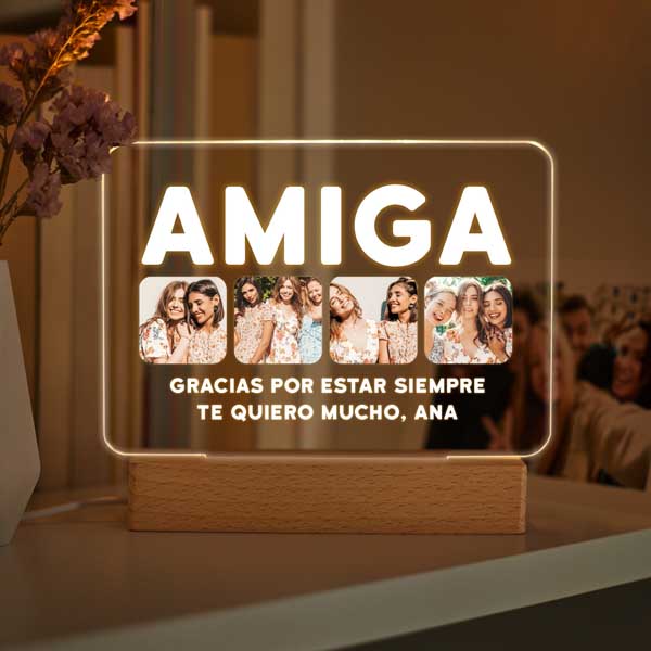 Lámpara Amigo con Cuatro Fotos y Texto personalizada