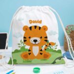 Miniatura de Mochila Saco Infantil Animales Selva personalizada